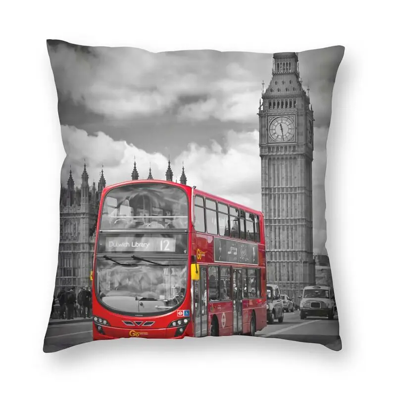 

British London Classic Red Bus Cushion Covers Sofa Home Decor Pillowcase Retro England Scenery Square Throw Pillow Case 40x40