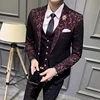 Luxury Men Suit Sets Latest Coat Pant Vest Design Dress Suits Floral Slim Men's Groom Tuxedo Suit Royal Blue Burgundy Men Suits ► Photo 2/6