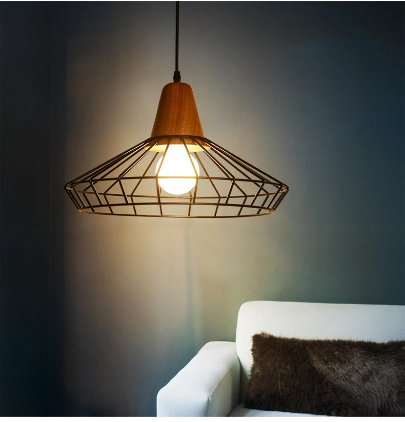 Скандинавский винтажный подвесной светильник с деревянным шкивом 90-260 в, промышленная осветительная арматура, ретро подвесной светильник для бара, гостиной