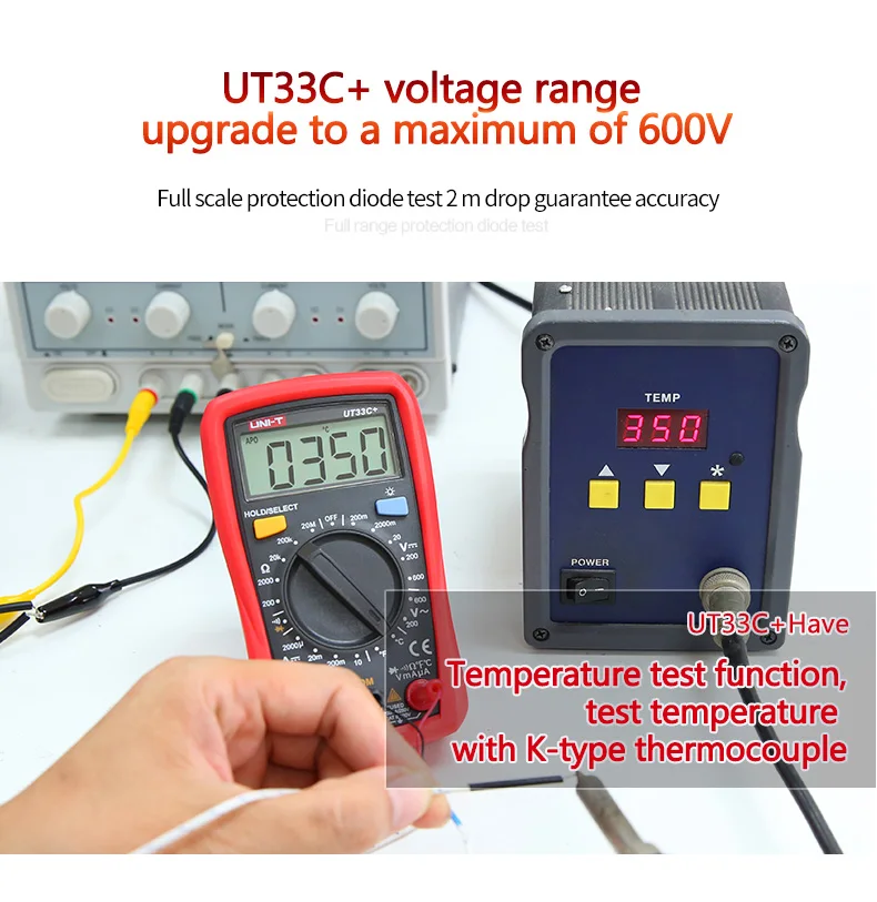 Uni-t Цифровой мультиметр UT33A+ автоматический диапазон напряжения Измеритель сопротивления тока lcd AC DC+ 2mF емкость бесконтактный Тестер Напряжения подсветка