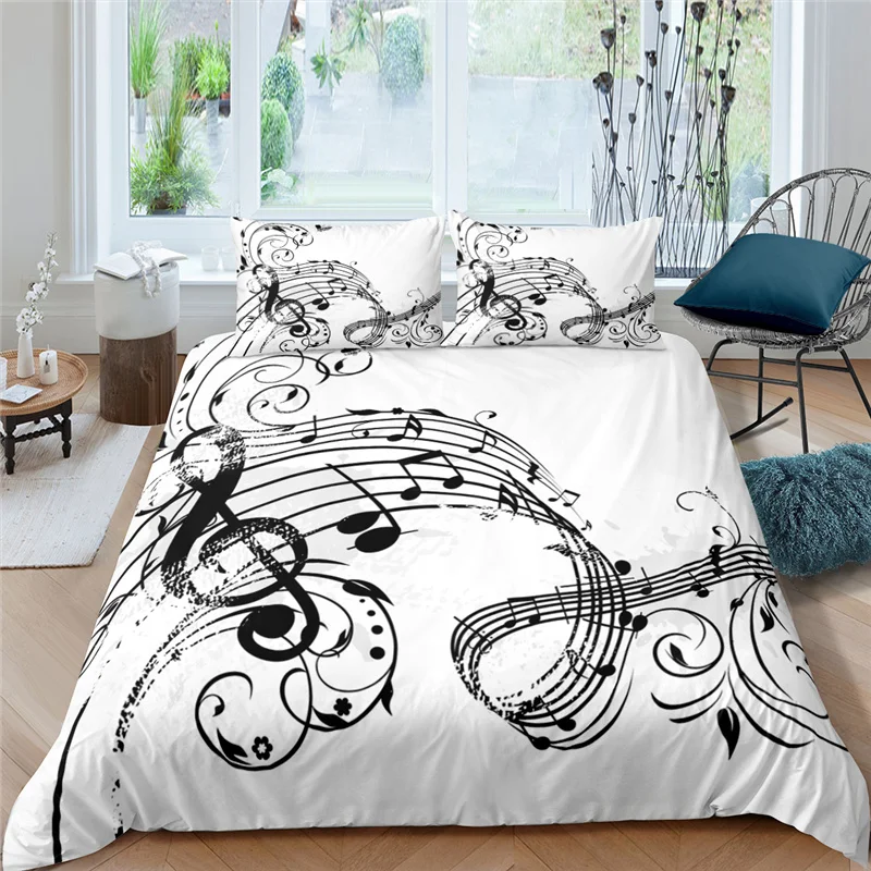 

3D Bedding Sets 2/3Pcs Music Note Printed Duvet Cover Set Soft Quilt Cover Pillowcase Home Textile Queen and King EU/US/AU Size