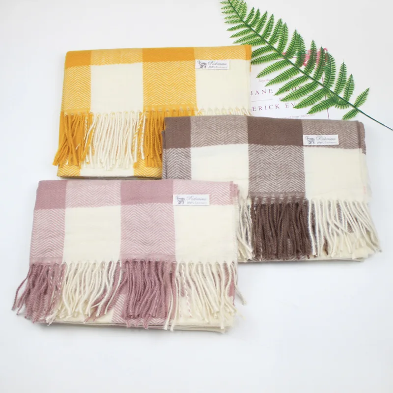 YIMEI012 Winter Girls Cashmere Plaid Scarves Women's Casual Thick Warm Shawl Poncho Tippet Women Plaid Pashmine Wraps