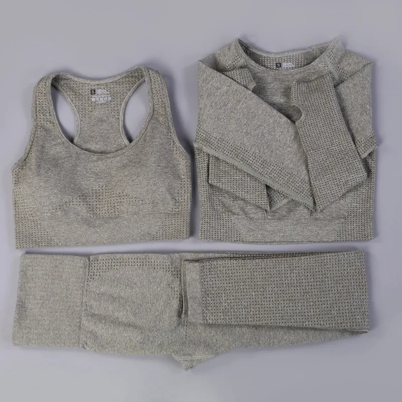 2/3/5PCS Seamless Women Yoga Set Workout Sportswear Gym Clothing Fitness Long Sleeve Crop Top High Waist Leggings Sports Suits