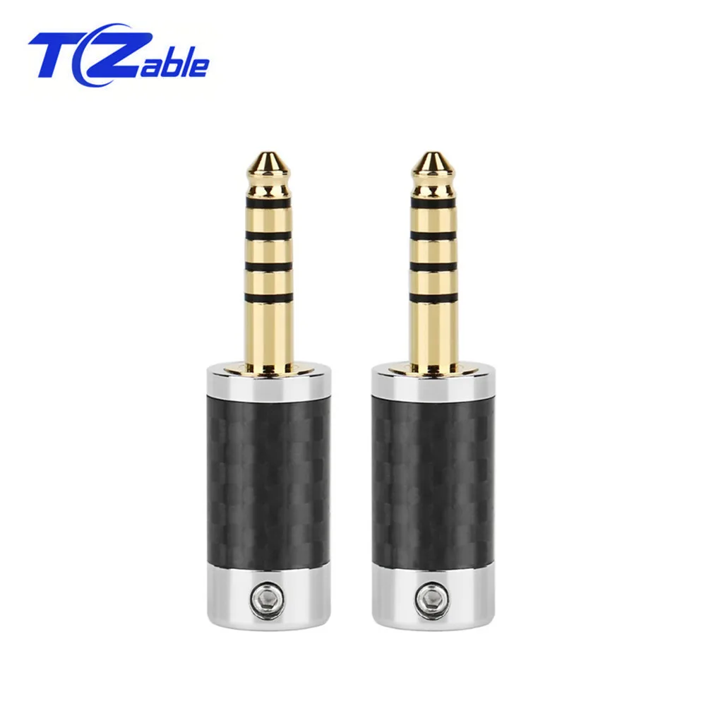 5PCS 4 4mm 5 Pole Audio Connector Stereo HIFI Headphone Cable Male Plug Metal Splice Adapter Carbon Fiber Audio Jack