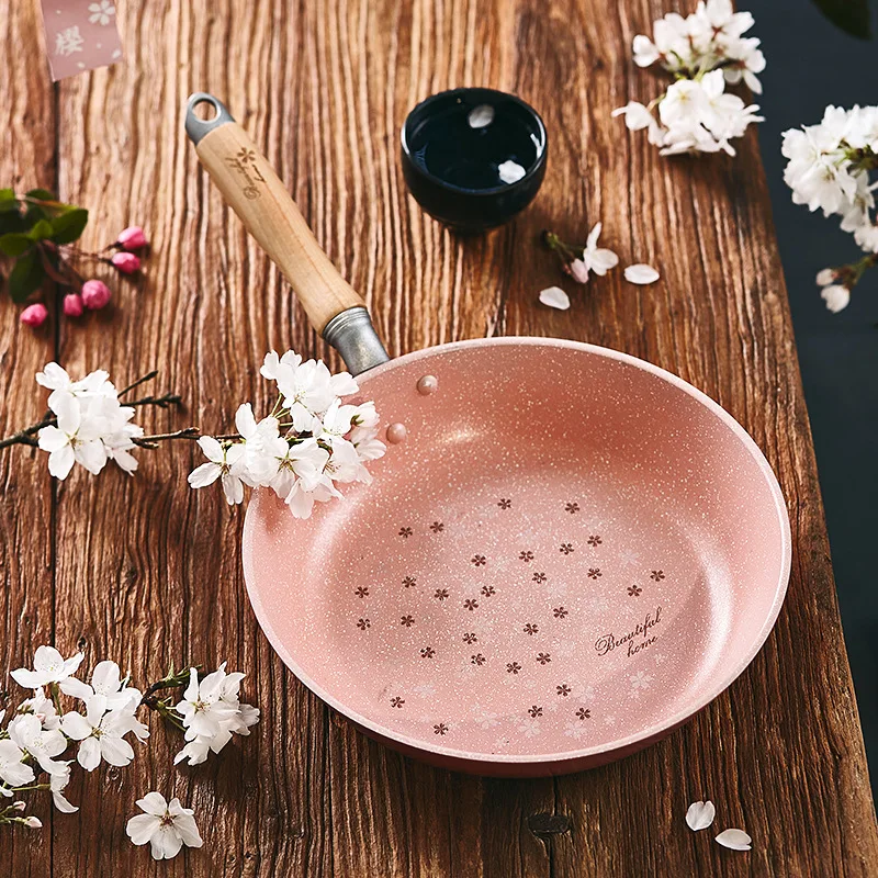 Цвета: розовый черный деревянный HandleKitchenware 26 см японского Стиль с антипригарным