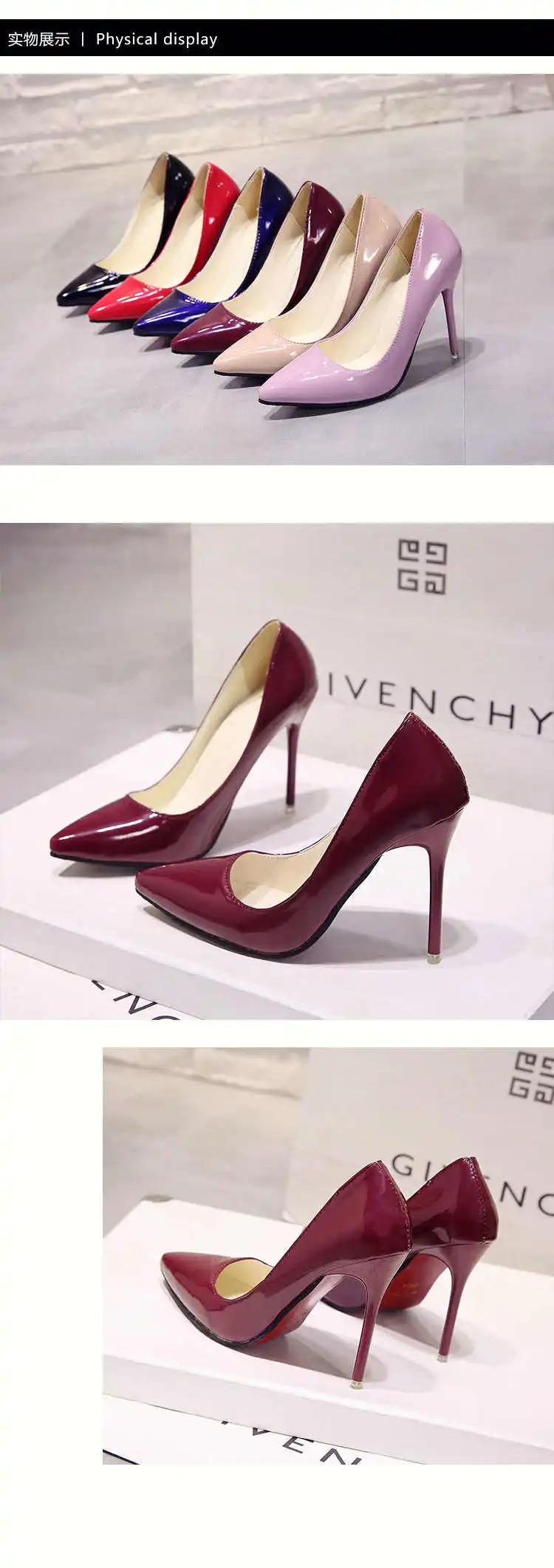 Plus Size 34-44 Hot Women Shoes Pointed Toe Pumps Patent Leather Dress High Heels Boat Wedding Zapatos Mujer Blue Wine Red