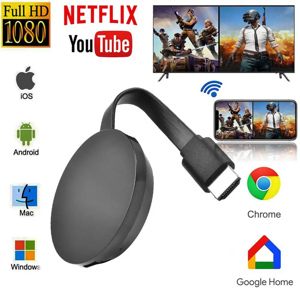 

HDMI 2.4G/5G Dual Frequency Wireless WiFi Display Dongle Screen Mirroring For Android IOS YouTube Netflix Google Chromecast 2