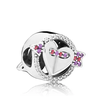 

PANDACH 100% Real 925 Sterling Silver Love Heart With Arrow Charms Beads Fit Original Bracelet Pendant DIY Jewelry Making