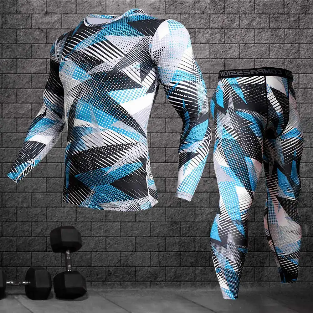 

2020 new men's compression set running tights tracksuit workout fitness tracksuit long sleeves sport shirts rashgard kit 3XL
