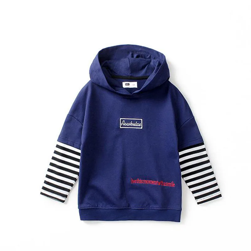

Boys Sweatshirts Kids Hoodies Cotton Girl Pullover Tops Girls Hooded Striped Stitching Tops Children's Sweaters
