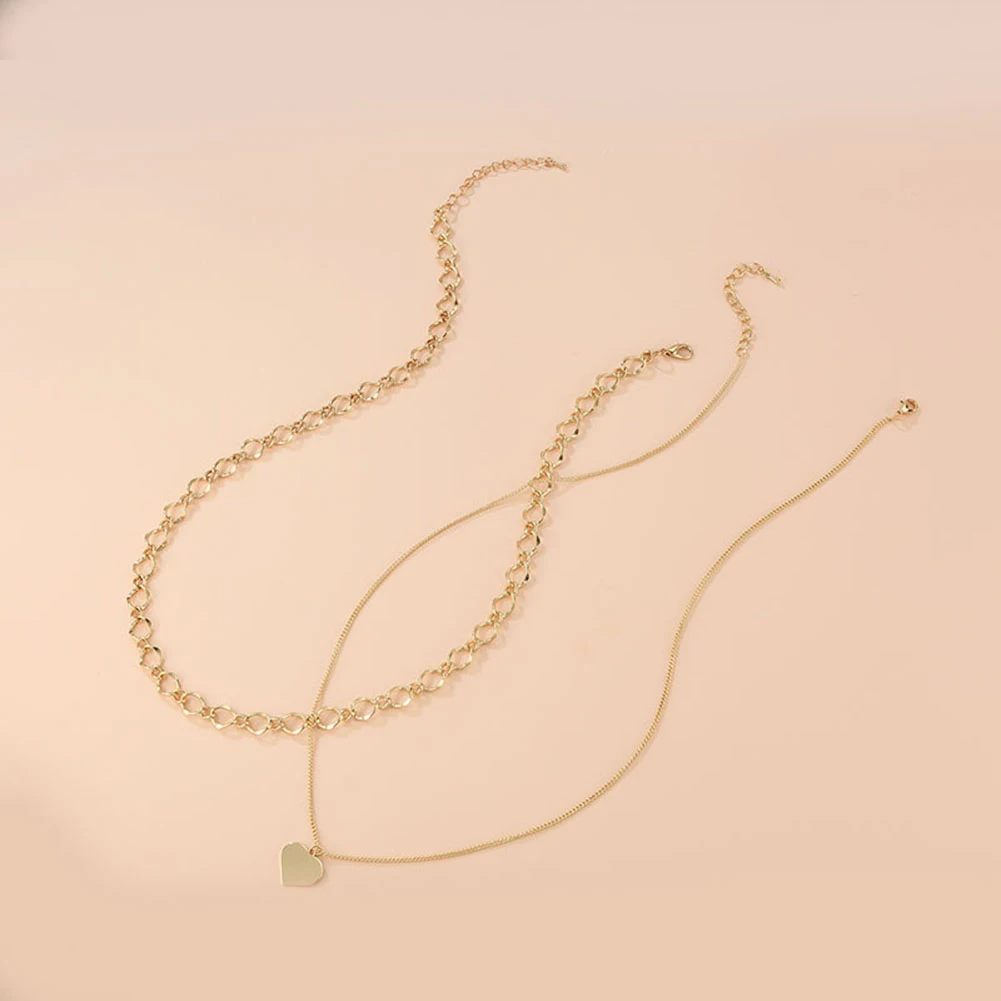 2Pcs Fashion Tiny Heart Dainty Initial Necklace Gold Color Heart Dangle Alloy Choker Necklace For Women Pendant Jewelry Gift