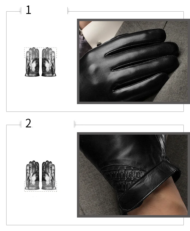 Перчатки из натуральной кожи мужские короткие зимние теплые мотоциклетные кожаные вождения классические черные овчины мужские перчатки