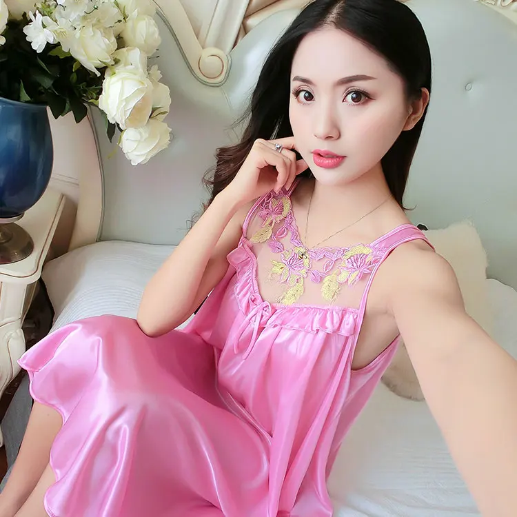 Lingerie Women Sexy V-Neck Satin Nightgown Robe Night Dress Sleeveless Nighties Sleepwear Nightwear Wedding Bathrobe Babydoll