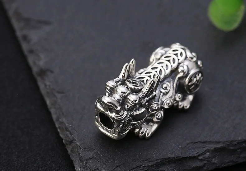925 серебряные бусины Pixiu, винтажное Стерлинговое Серебро, бусины Fengshui Beast, богатство пиксиу, бусины мощные для богатства