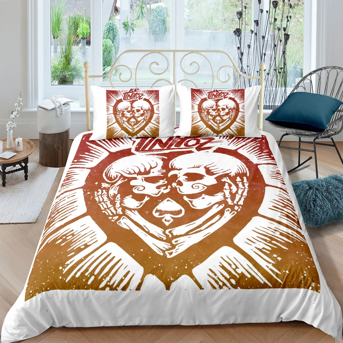 

3D White Duvet Cover Sets Love the Skeleton Comforter Cases Pillow Slips Full Double Single Twin Queen Size Skull Bedclothes