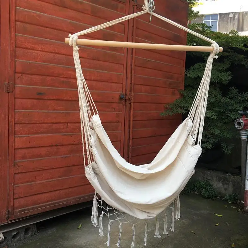Безопасное бежевое кресло-гамак-качалка с хлопковой веревкой в богемном стиле, вешалка с кисточками, переносная кровать для спальни и сада