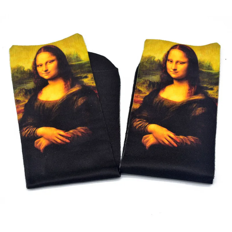 hiking socks women World Famous Oil Painting Socks For Unisex Starry Night Monet Mona Lisa Art Sock Retro Personality Comfortable Sokken For Female crew socks women