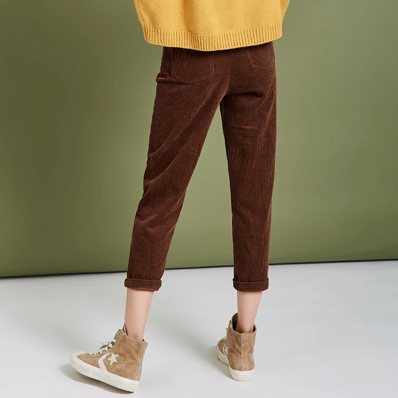 ARTKA Autumn Winter New Women Pants Vintage High Waist Casual Pants Loose Corduroy Harem Pants Women Trousers KA10191Q