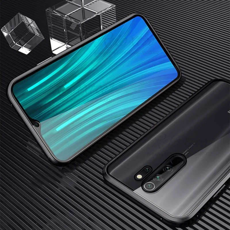 Магнитный адсорбционный металлический двойной стеклянный чехол для xiaomi redmi note 7 8 pro Чехол s Чехол для redmi note 7 note8 8pro чехол - Цвет: Black-Transparent