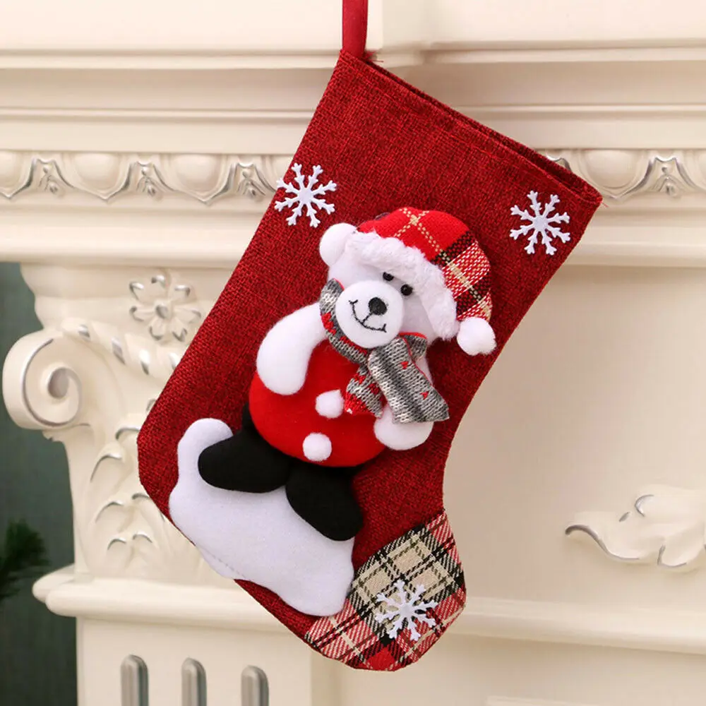 Рождественские чулки 23x16 см Санта лося ткань подарочные носки Рождественский милый мешок для подарков Рождественское украшение фестиваль конфеты подарочная сумка - Цвет: Bear