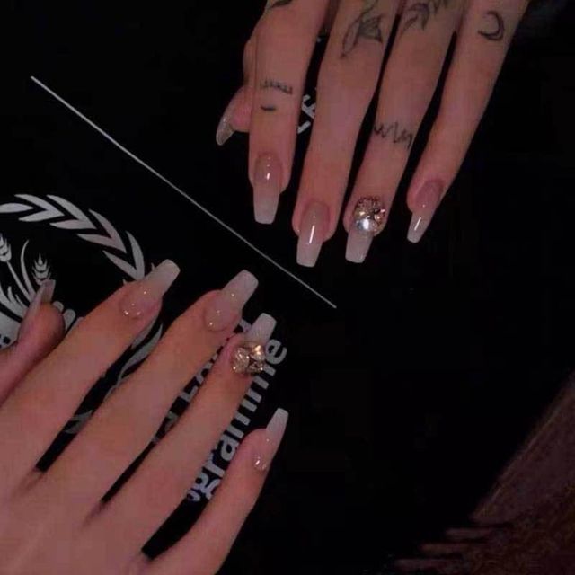 Detachable Jelly Gradient with design False Nails Wearable Ballerina Coffin Fake Nails Full Cover Nail Tips Press On Nails