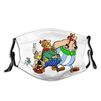 

Asterix And Obelix Washable Mouth Face Mask Printed Getafix French Dogmatix Anti Dust Protection Cover Respirator with Filters