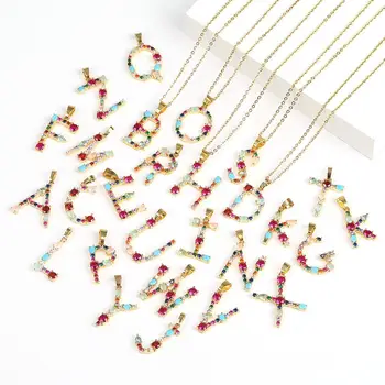 

Custom A-Z 26 letter name necklace for man/women/couple link chain colourful zircon aesthetic pendant stainless steel jewelry