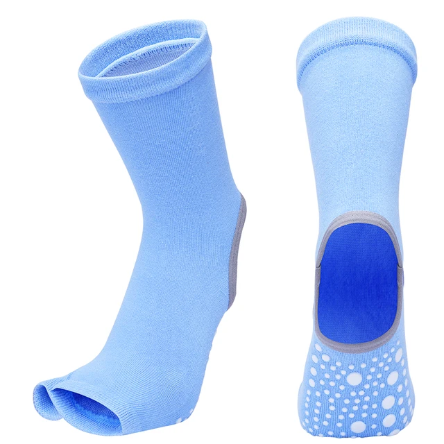 Hot Two Toe Yoga Socks Silicone Non Slip Quick-Dry Pilates Sock Foot Heel Cotton Ventilation Ballet Dance Sock for Women Fitnes Blue