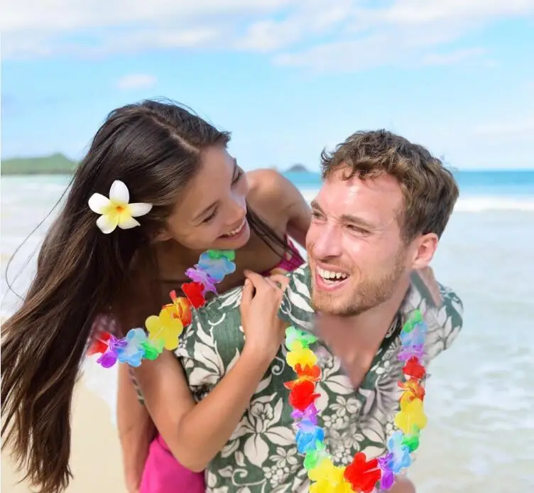 100 шт Гавайская гирлянда leis, искусственное ожерелье, Гавайские цветы leis, вечерние принадлежности, пляжный веселый венок, сделай сам, украшение в подарок