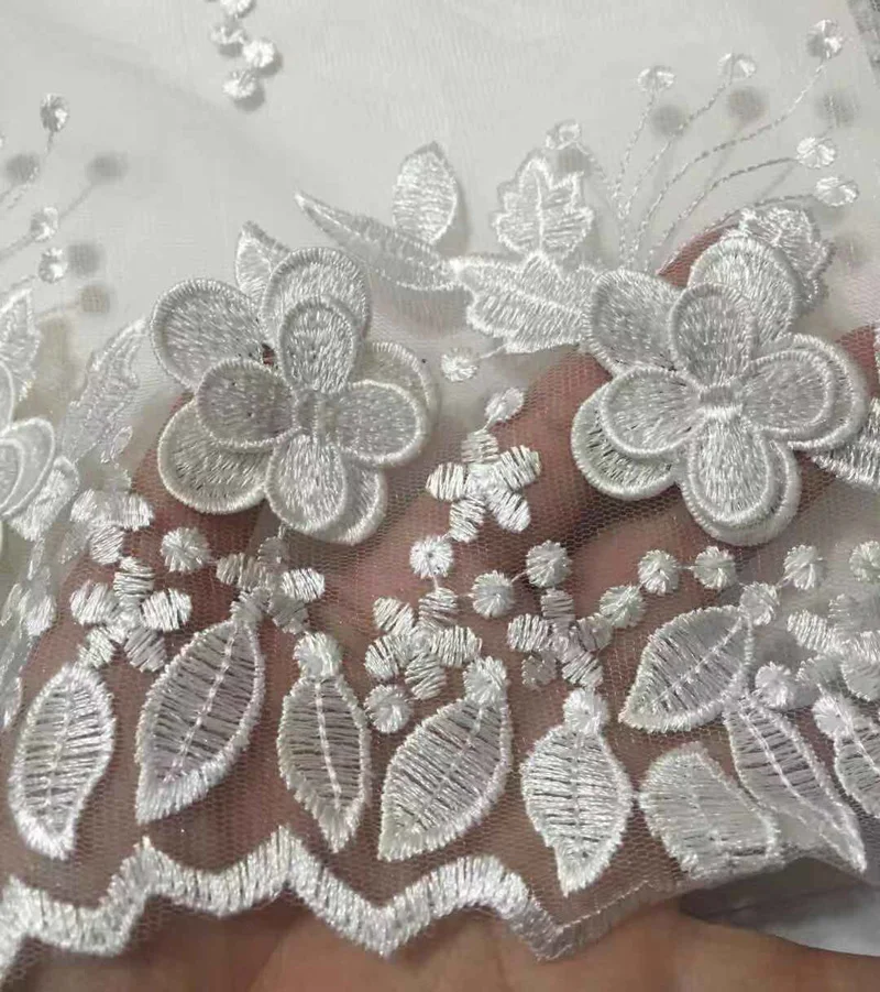 Красивая Белая французская сетчатая кружевная ткань нежная 3D Тюлевая с