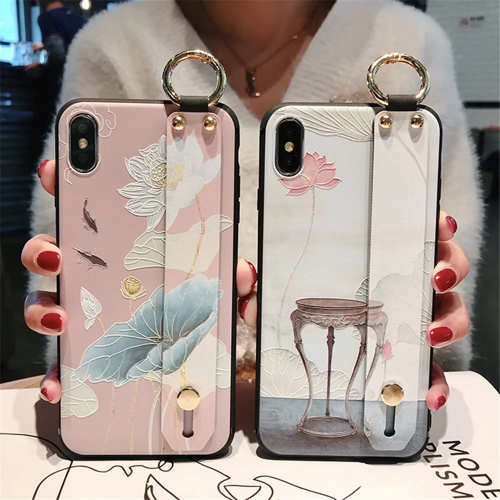 

3D Lotus Floral Case for Huawei P30 20 Pro Lite Nova 2S 3i 4e Wrist Strap Tassel Soft Cases for Huawei Mate 20 10 Pro Cover Capa