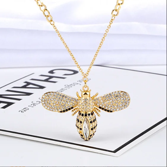 Новая мода милый SWA элегантный дикий маленький пчелиный кулон смарт кристалл ожерелье Золотая ключица цепь девушка ювелирные изделия подарок