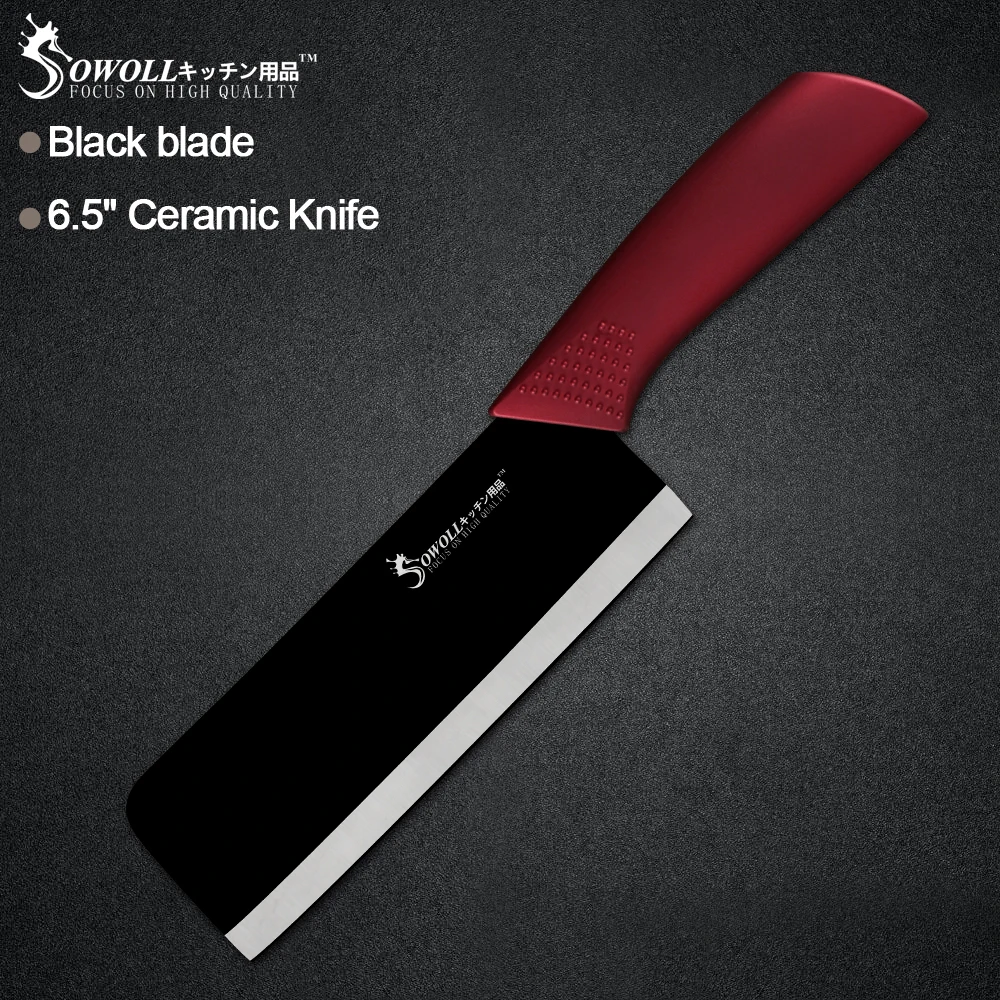 Sowoll 6,5 дюймов Керамический нож для резки шеф-повара с красной и черной ручкой инструменты для приготовления пищи для овощей, фруктов, сыра, кухонные аксессуары, бесплатные чехлы