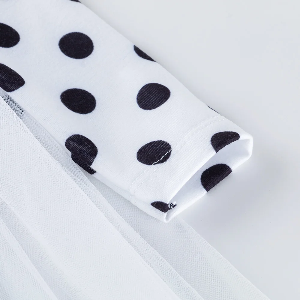 Платье в горошек для малышей платье с длинными рукавами для девочек платья принцессы для маленьких девочек Сетчатое платье-пачка в горошек с повязкой на голову для маленьких девочек