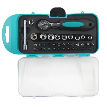 

38PCS Ratcheting Socket Wrench Set Quick Release Reversible Ratchet Handle With 75MM Extension Rod For Screwdriver Bits