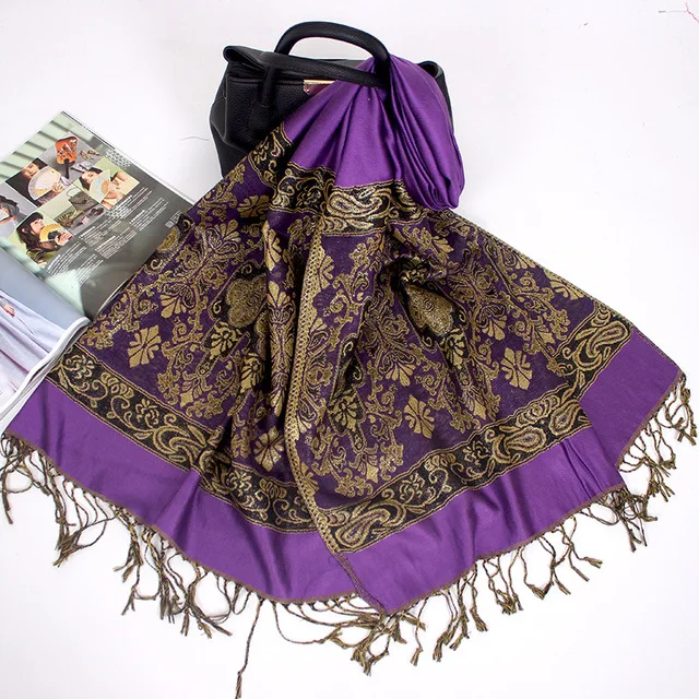 purple Новинка года; Лидер продаж; Модный женский шарф с двусторонним узором пейсли; шелковистый шарф из пашмины; шаль в стиле ретро; элегантный шарф; - Цвет: purple
