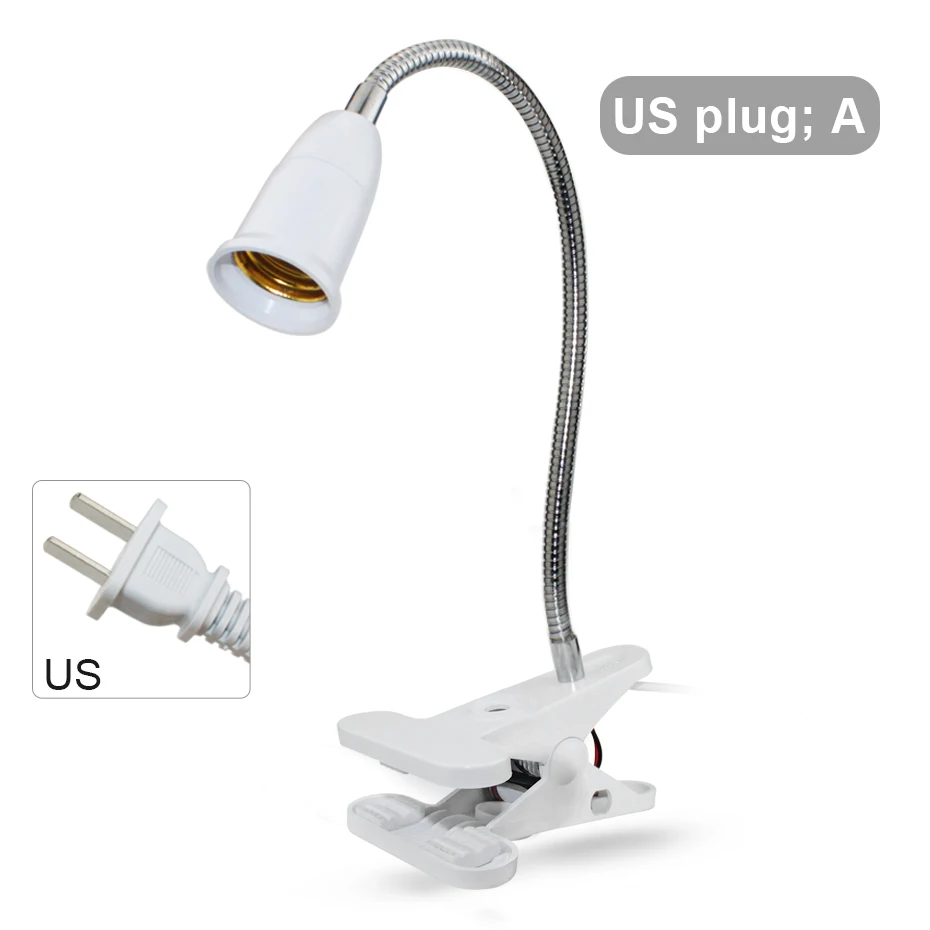 E27 гибкий держатель для цоколя для настольного стола с зажимом E27 адаптер для E27 лампа для выращивания лампа держатель EU US вилка вкл/выкл переключатель - Цвет: One Head US plug