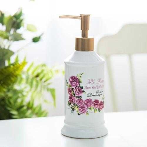 Изысканный Золотой напорный насос цветочный домашний ванная посуда керамический ручной дозатор мыла для геля и лосьона для душа бутылка для жидкости - Цвет: 450ml