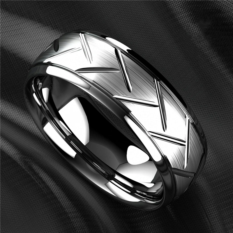 Luxury Men's Wedding Rings Finger Rings Jewelry Rings 8mm Silvery Brushed Titanium Steel 316L Stainless Steel Bevel Cut Size 6-13