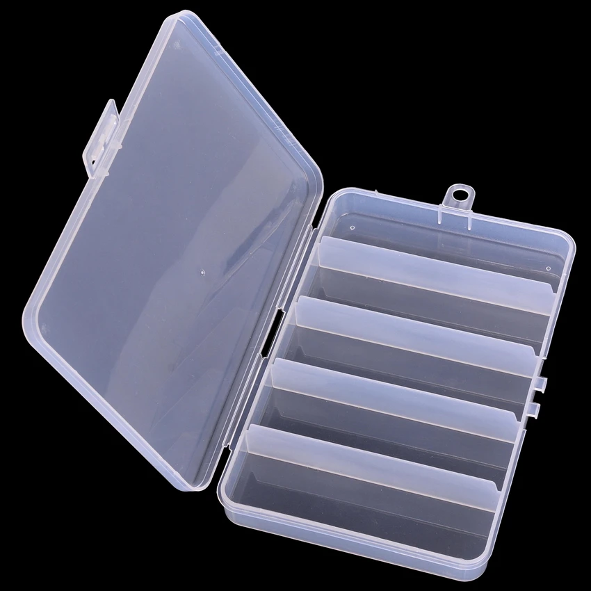 Clear Fishing Tackle Box 5 Compartment Hooks Jigs Case Container Organizer 