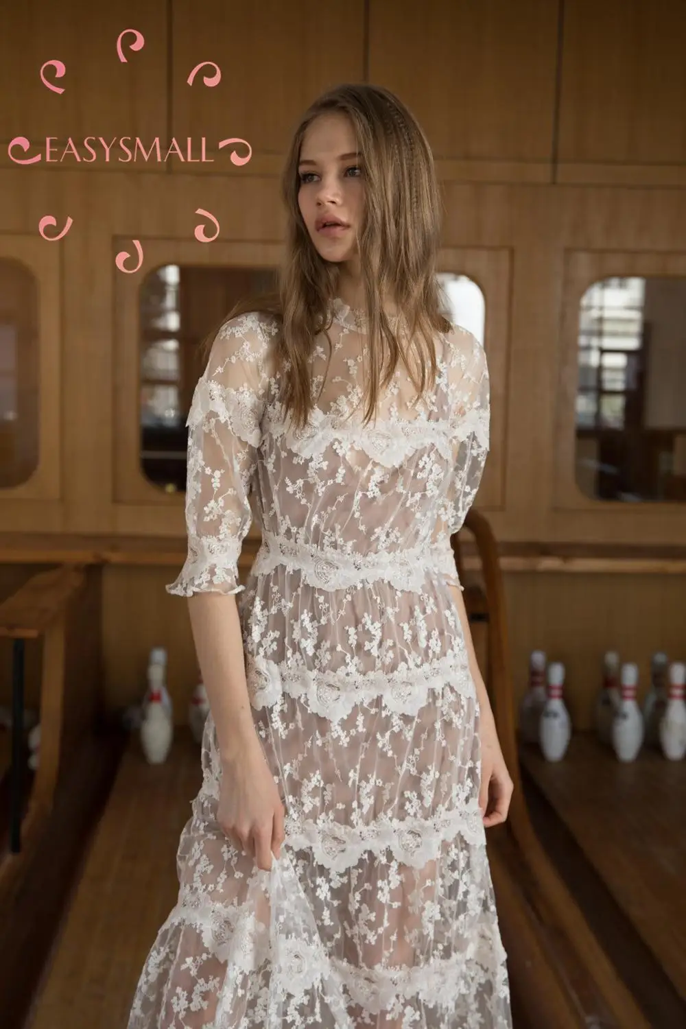 EASYSMALL Zimmer, женское платье, модное, маленький цветок, высокое качество, Vestidos, кружево, патч, вечерние, высокая талия, без рукавов, платья