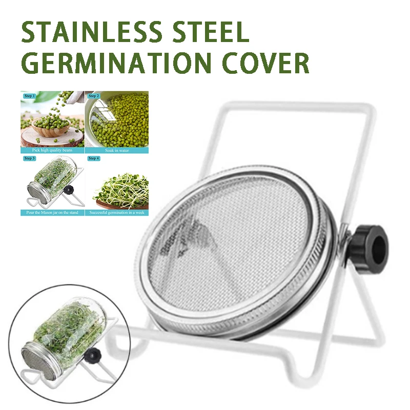 

86mm Nursery Organic Seeds Stainless Steel Sprouting Jar Lid Cover Kit Fit Mouth Wide Jar Lid Holders Stands