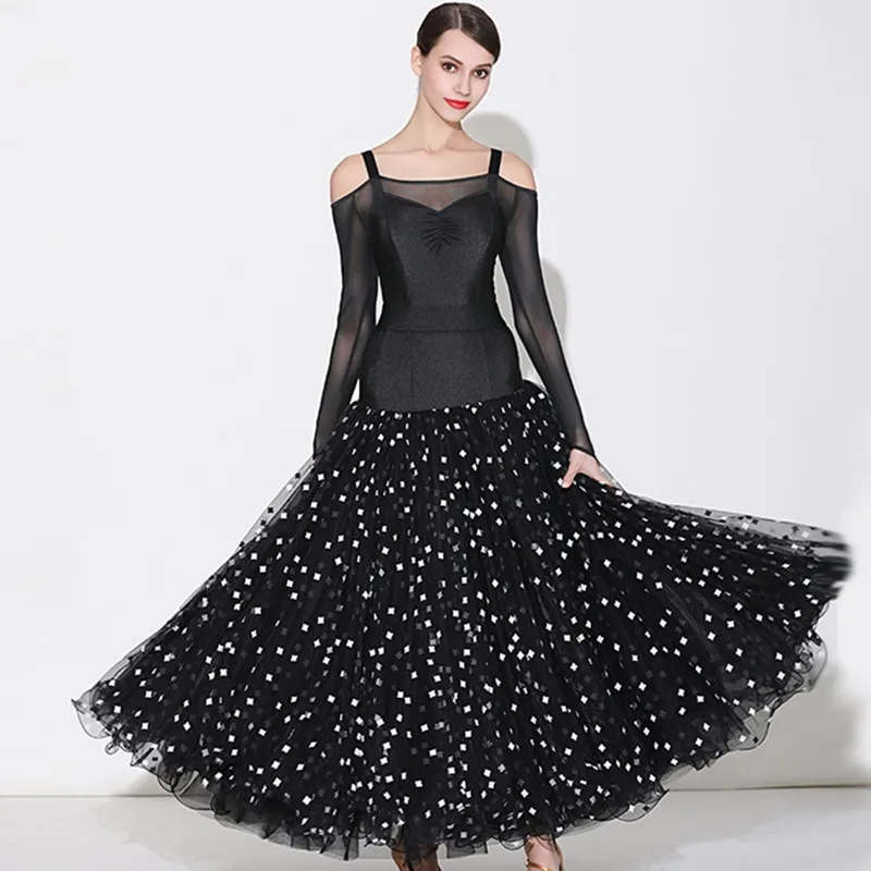 

long ballroom dress latin standard dance dress waltz costumes flamenco dress dance wear women foxtrot dress tango swing dot