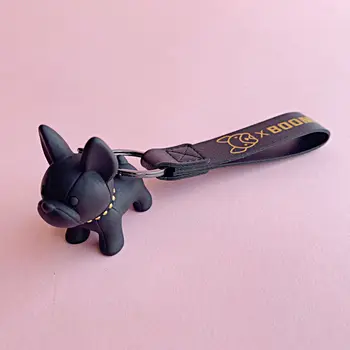 

Fashion French Punk Bulldog Keychains PU Leather Dog Key Chains For Women Bag Charm Trinket Men Car KeyRings Jewelry