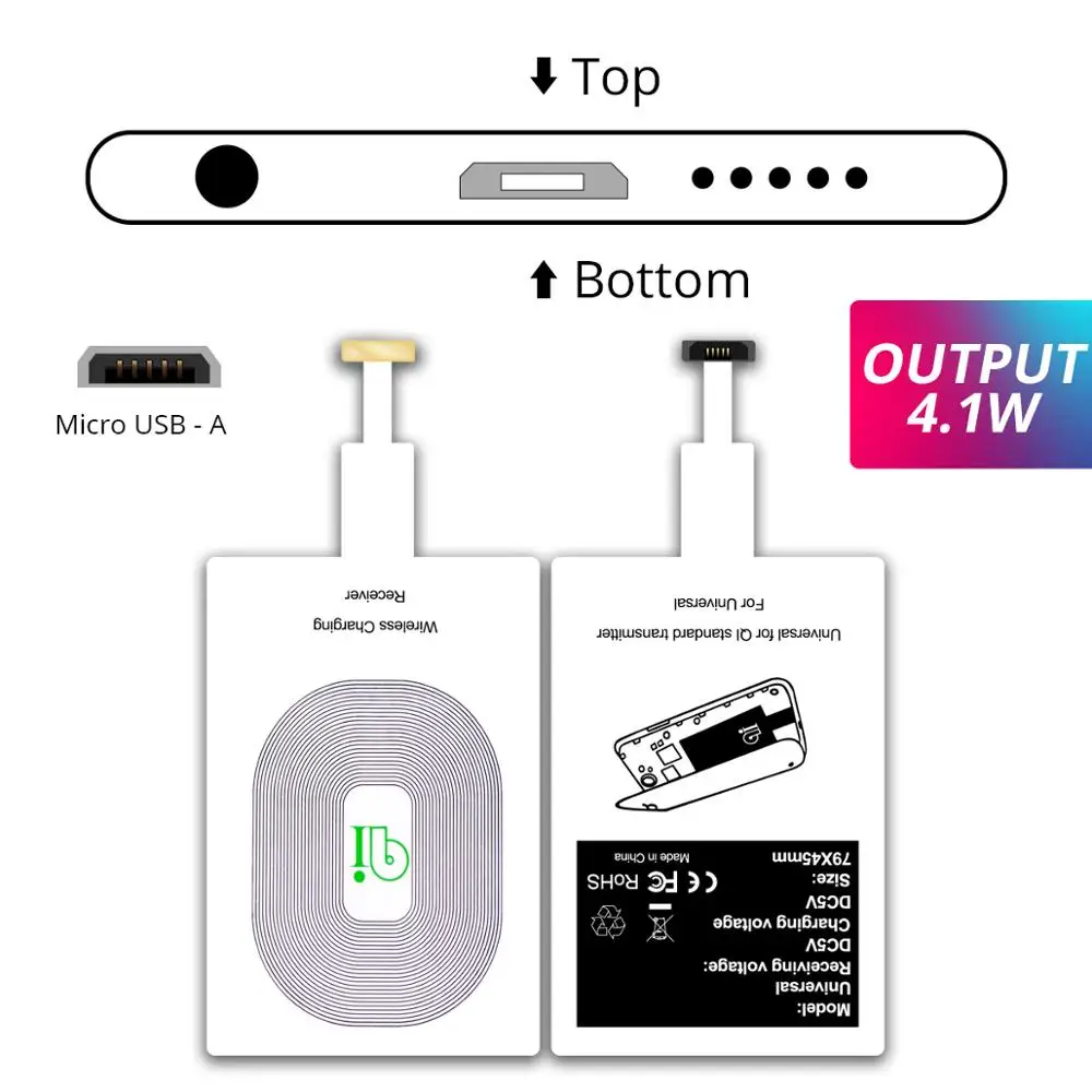 Micro USB A 4.1W FONKEN USB беспроводной зарядный приемник Универсальный Android Micro usb type-C Qi Беспроводное зарядное устройство Модуль зарядного устройства для мобильного телефона - Тип штекера: Micro USB A 4.1W