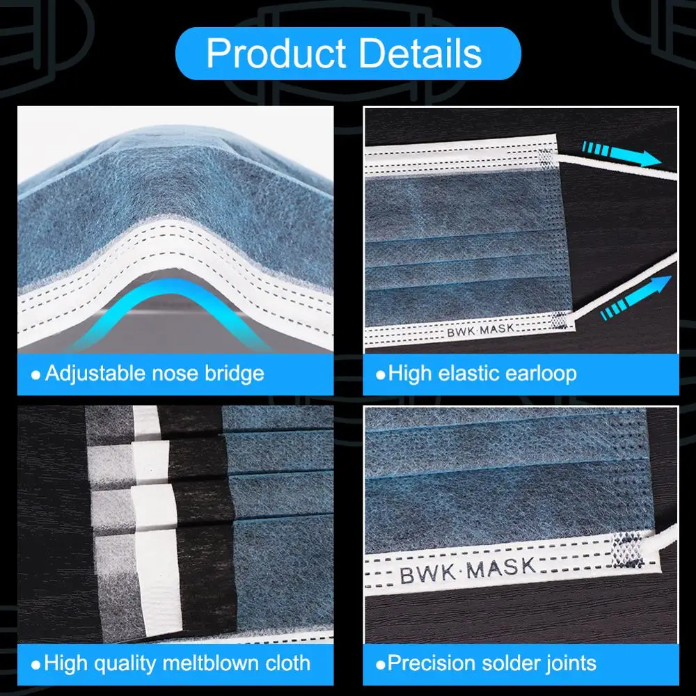 POWECOM Disposable Activated Carbon Mask 4 Layer Dustproof Face Mask Protective Nonwoven Respirator Mouth 50/100/150/200/300Pcs