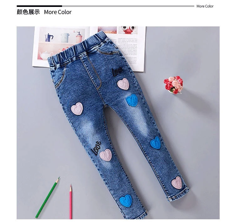 Джинсы для девочек-подростков весенние детские хлопковые эластичные джинсовые штаны, леггинсы детские джинсы с вышивкой для детей от 4 до 14 лет