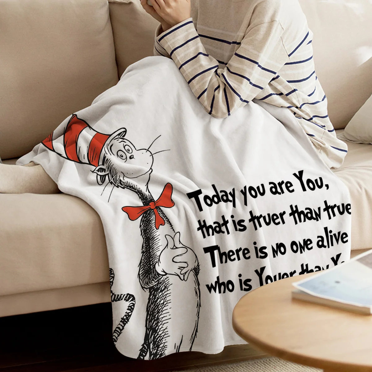 Sox Cat носить высокий головной убор нарисованный вручную Dr. Seuss напечатанный сон одеяло мягкие удобные бархатные плюшевые одеяла с изображением животных Теплый диван Be