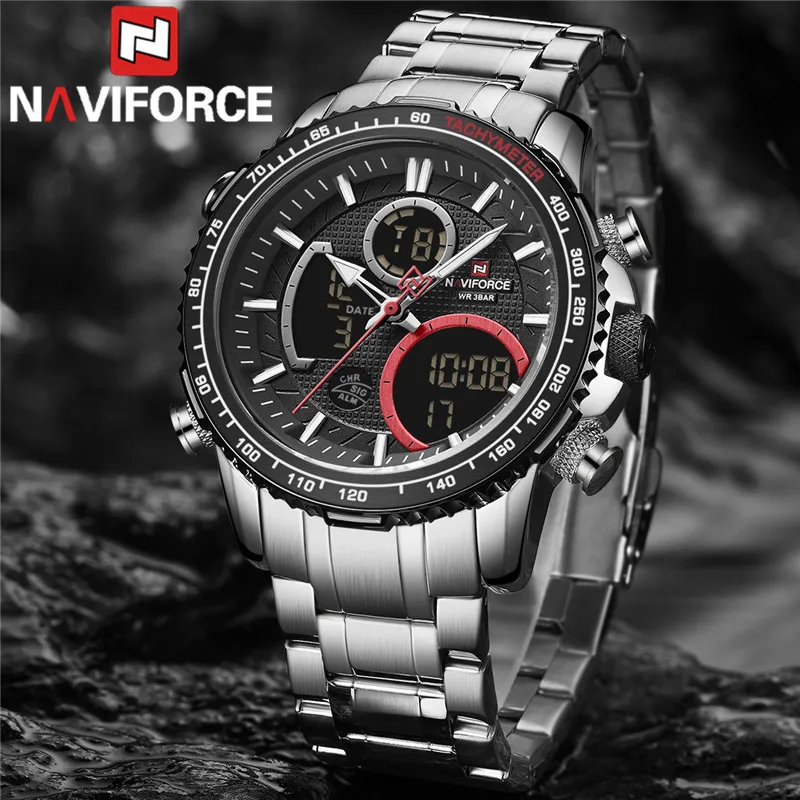 NAVIFORCE Топ бренд класса люкс модные мужские часы кварцевые цифровые Военные
