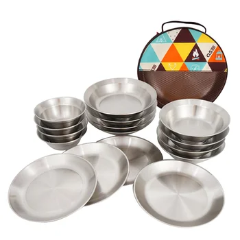 

1 Set of Packing Metal Portable Tableware Bowls Dinning Tools for Travel Hiking Yard